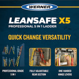 Werner LEANSAFE X5 Fiberglass 14-ft Reach Type 1AA- 375 lbs. Capacity Multi-Position Ladder